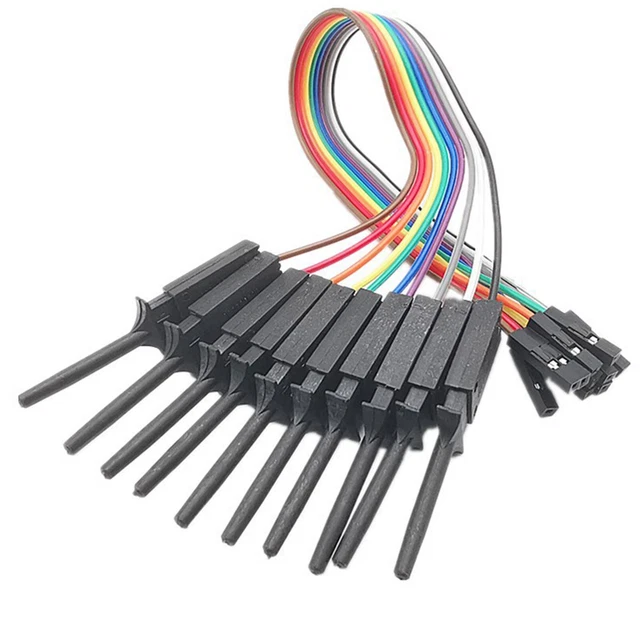 Lot De 4 Câbles DuPont Mâle 10 Broches Vers Pince Crocodile - Longueur 17,5 Cm - Pour Projets électroniques, Arduino, Tests - 4
