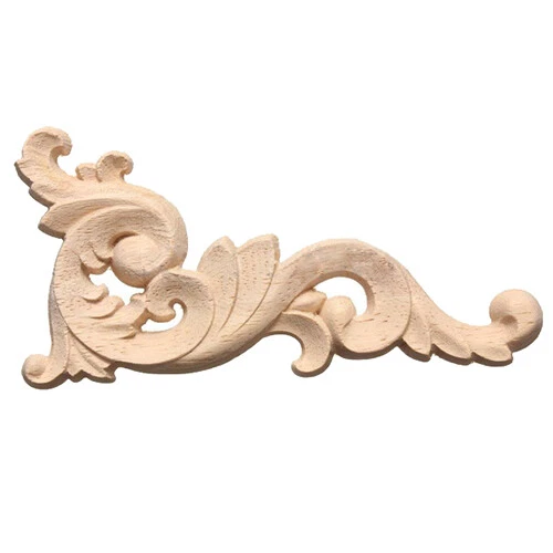 Wood Decal Corner Onlay Applique Door Wall Decor 12*6cm Unpainted E3B9