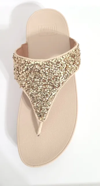 FitFlop Lulu Shimmer Foil Toe-Post Sandal-Gold-Size US 10-EU 42-NEW In BOX 2