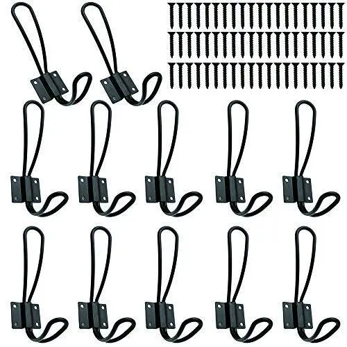 Rustic Entryway Hooks-12 Pack Farmhouse Hooks with Metal Screws Included,Black