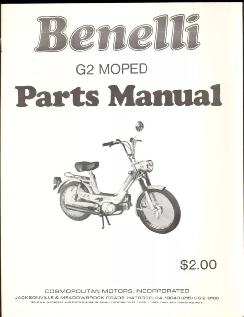 Vintage Benelli G2 Moped Parts Manual / Comopolitan Motors