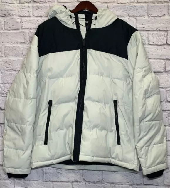 $225 Dkny Mens Quilted White & Black Warm Puffer Coat Size Xl