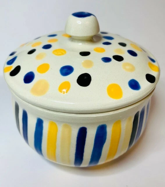 Colorful Ceramic Hand Painted Lidded Trinket Jar for Sugar, Salt, Herbs or Candy