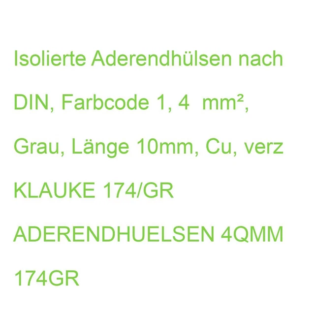 Isolierte Aderendhülsen nach DIN, Farbcode 1, 4  mm², Grau, Länge 10mm, Cu, verz