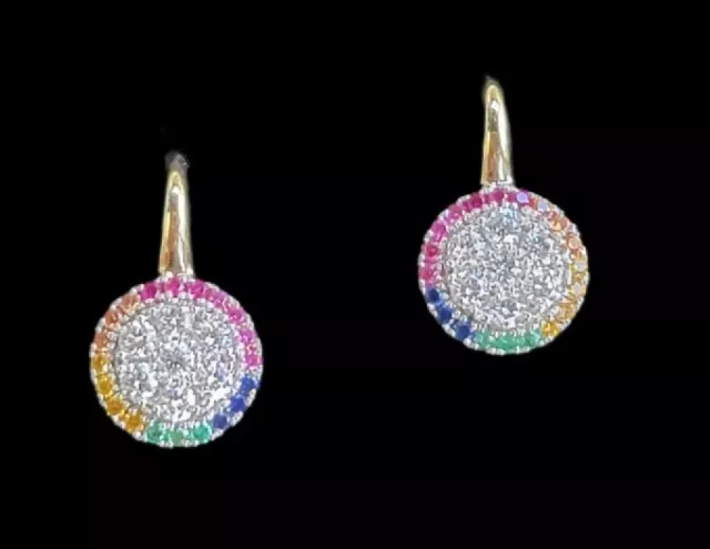 Diamond Rainbow  Sapphire 14k Gold Earrings-Estate Jewelry- Frederic Sage