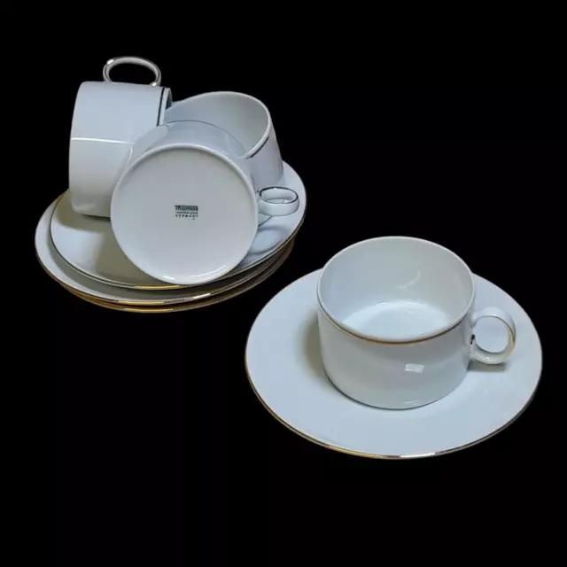 Thomas Medallion Cups And Saucers x4 Germany Vintage White Gold Edge