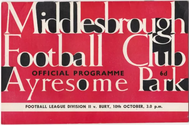 *RARE* 1964/1965 Middlesbrough v Bury (10/10/64) Division 2. No Writing or Fold