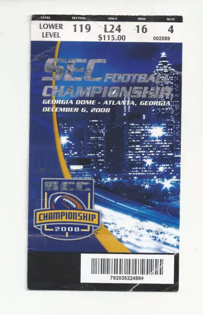 2008 Florida vs Alabama SEC Championship football ticket stub National Champions