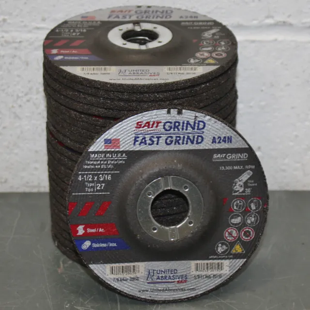 (23) Sait United Abrasives Metal Grinding Wheel 20050, 4-1/2" x 3/16" x 7/8" T27