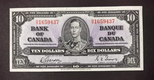 Bank of Canada 1937 $10 Banknote, Gordon/Towers, BC-24b, AU