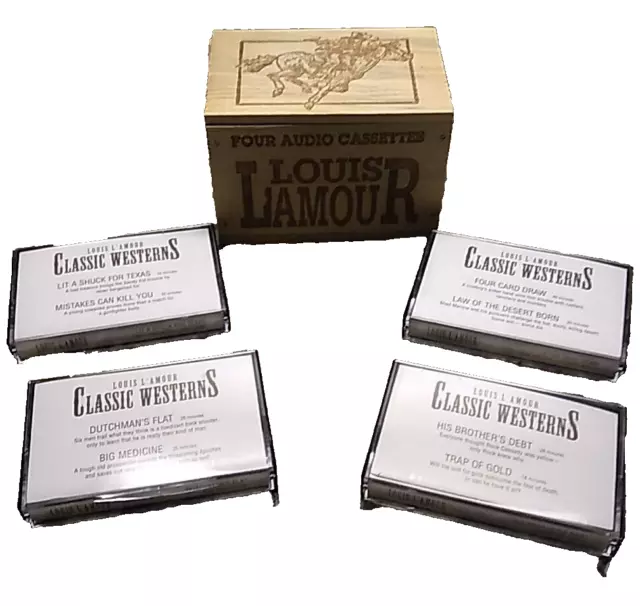 Louis Lamour Four Audio Cassettes Of 8 Classic Western Stories W Wooden Box