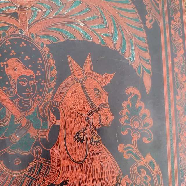 Incredible Antique Burmese Engraved Lacquer Panel 6