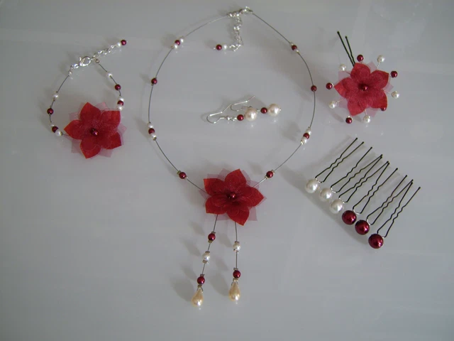 Bracelet Fantaisie Fleur Ivoire Et Marron - Perles De Verre - Pour Mariage Ou Soirée