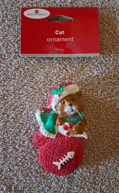 2010 AGC American Greeting Resin Cat Kitten In Mitten Christmas Ornament