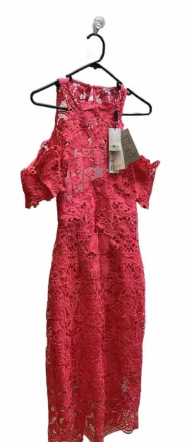 thurley : flower bomb lace cold shoulder fuchsia Sz10 -RRP $599 Chic Fun Coctail