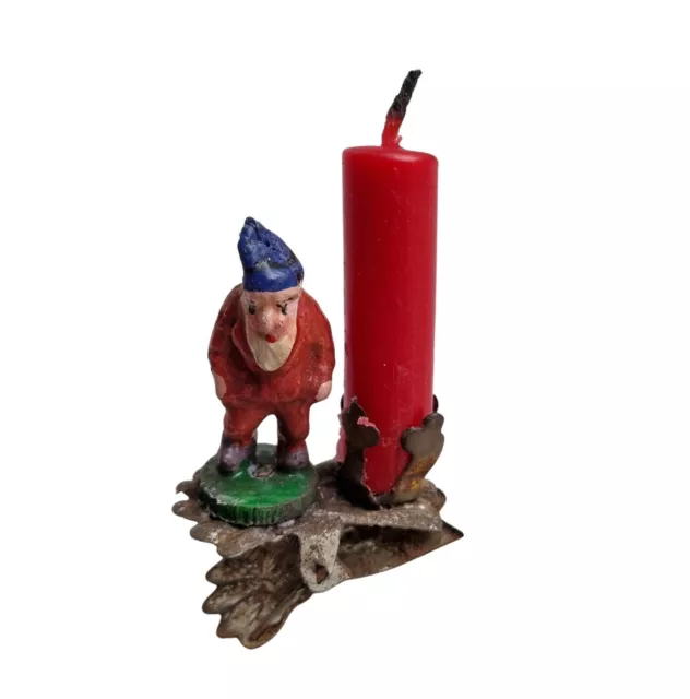 Alter Christbaumschmuck - Kerzenhalter Zwerg / Gnome auf Zwicker (# 16767)