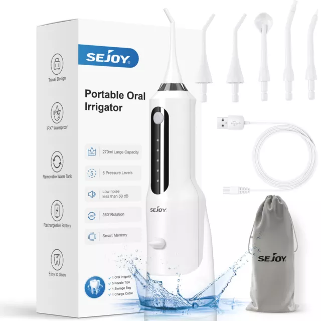 SEJOY Cordless Water Flosser Dental Oral Irrigator Floss Teeth Cleaner 5Jet Tips