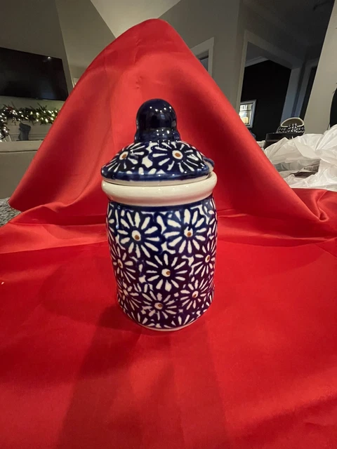 Polish Handmade Pottery - Boleslawiec Creamer Or sugar-Opening For Spoon On Top