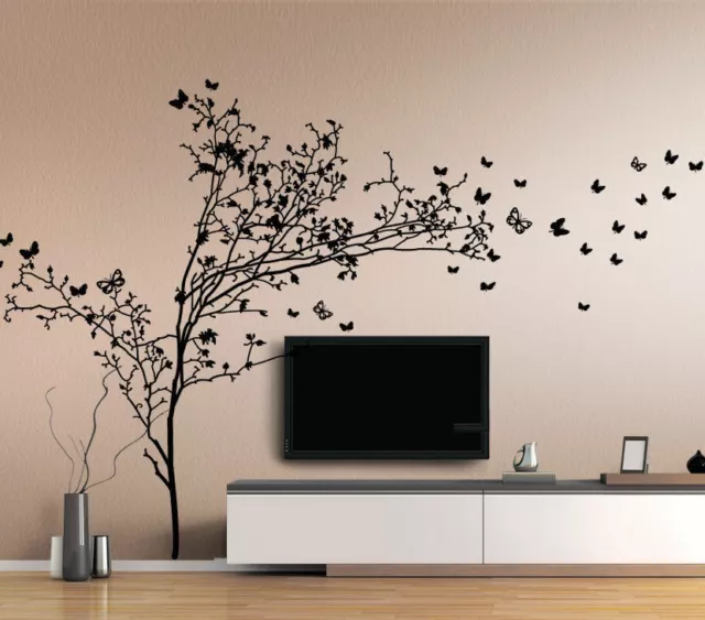 Wandtattoo Wandsticker Wandaufkleber Wohnzimmer XXL Baum Schmetterlinge W3210