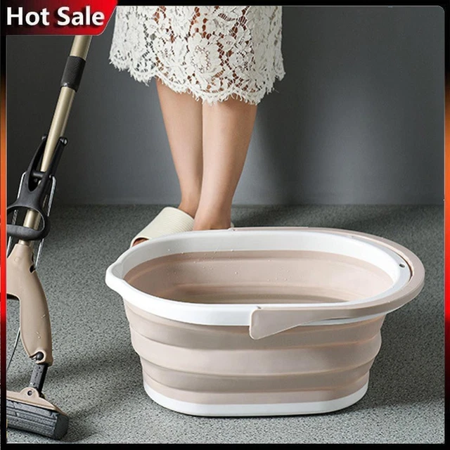 Collapsible Bucket Rectangular Car Wash Bucket for House Cleaning (Beige)