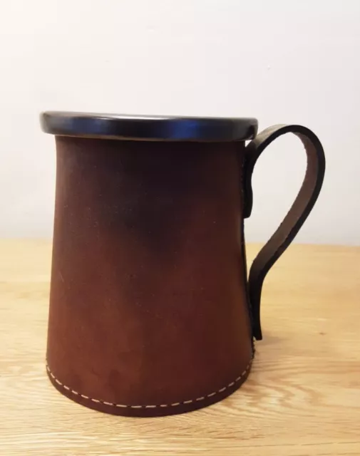 Real Hide Leather Tankard With Insert 13cm
