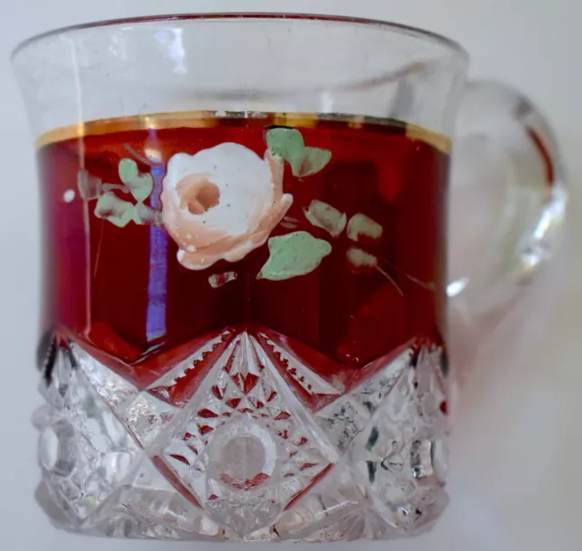 Antique EAPG Ruby Mug Painted Rose Cup Duncan Miller Button Arches FreeS&H
