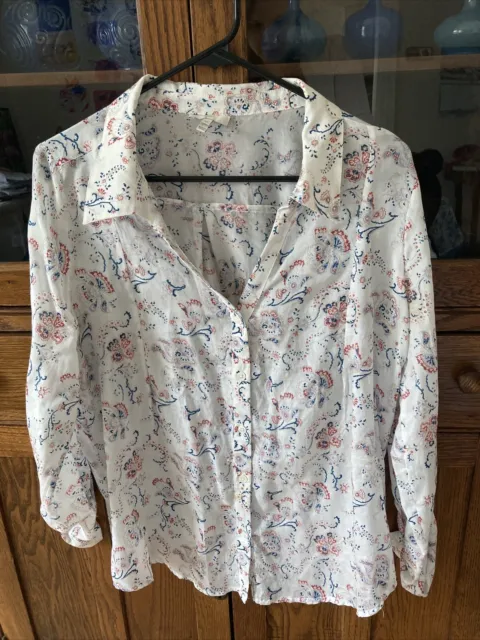 Joie Womens Floral Cream Long Sleeve Collared Buttoned Top Blouse SILK Medium