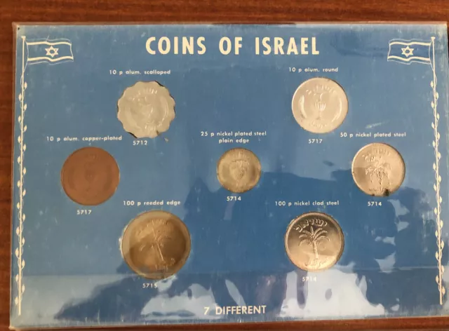 Lot Of 12 Coins of Israel 7 Piece Coin Set 1951- to 1957 100 Pruta Israeli Coins