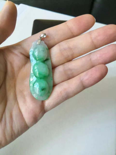 Certified Natural Jadeite Jade Icy Green Peapod Pendant -Grade A Hand Carved