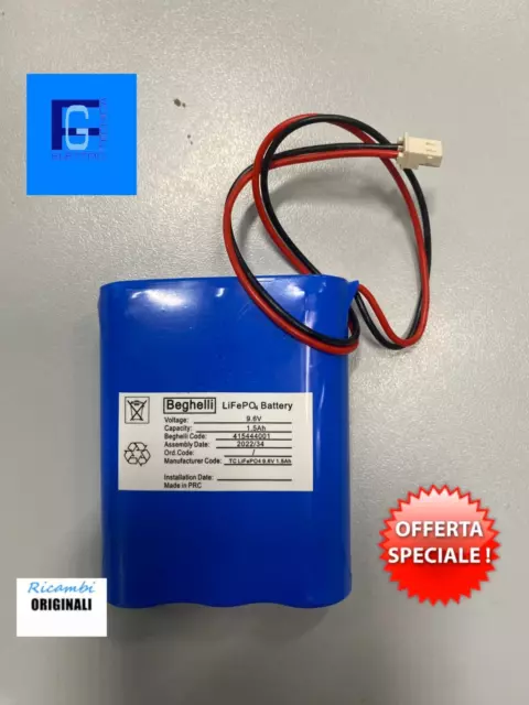 Pacco BATTERIA LITIO / LITHIUM 9,6V 1,5Ah 415444001 LiFePO4  originale  BEGHELLI