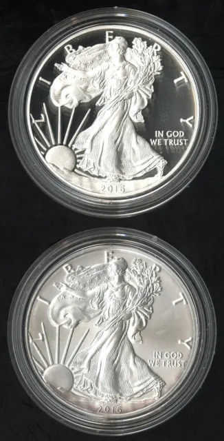 US Coins 2016 ASE Silver Eagle Two Coins Set PF & BU in OGP NO RESERVE!