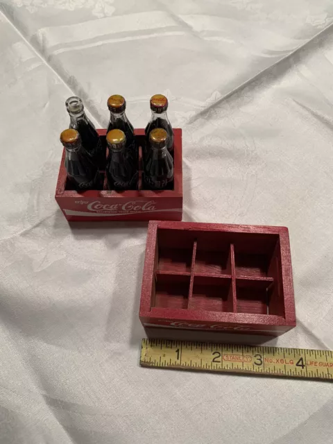 2 Vintage Miniature Cases With 6 Coca Cola Bottles