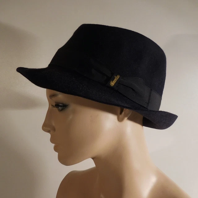 Chapeau Borsalino Original En Feltre Laine - Noir Taille 55 - Basco Alessandria Avec Plume