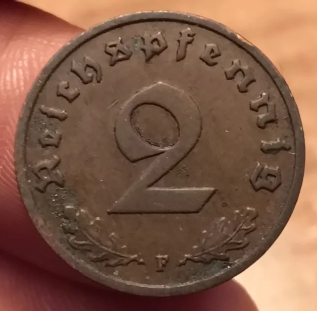 Moneta 2 Pfennig 1938 F, Reich Pfennig Impero Tedesco, Rif. 5750