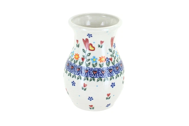 Blue Rose Polish Pottery Hearts & Flowers Vase
