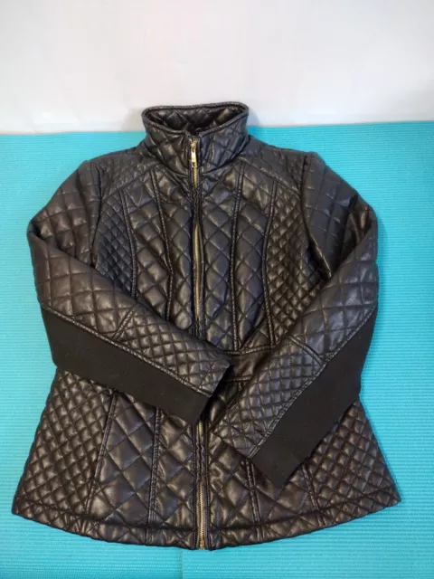 Gallery New York Women’s Black Quilted Full Zip Faux Leather Jacket Black Size L