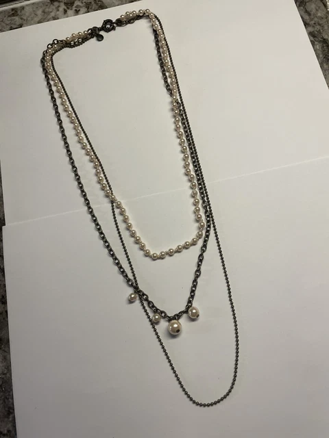 Signed J. Crew Multi Strand Faux Pearl Bead Costume Necklace Beaded