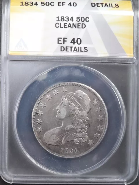 1834 50 C, Large date , ANACS XF 40  details , nice silver coin    # 1060