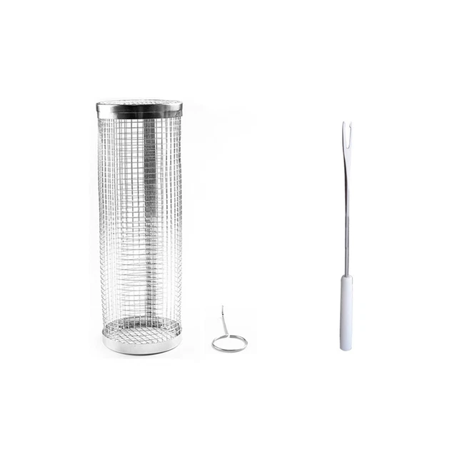 Cesta de parrilla portátil tubo de red de barbacoa acero inoxidable cilindro de barbacoa L5
