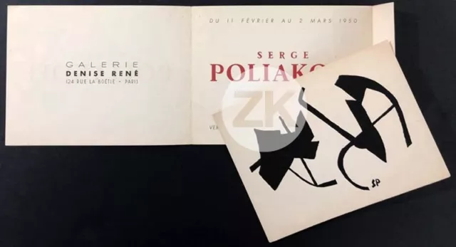 SERGE POLIAKOFF Exposition Denise RENE Carton Invitation Paris 1950