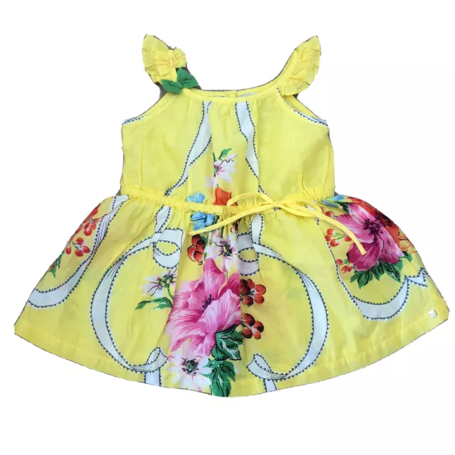 Fred Bare Baby Girl Dress Sz 0 Vintage Style Yellow Floral Cotton Like New GZ