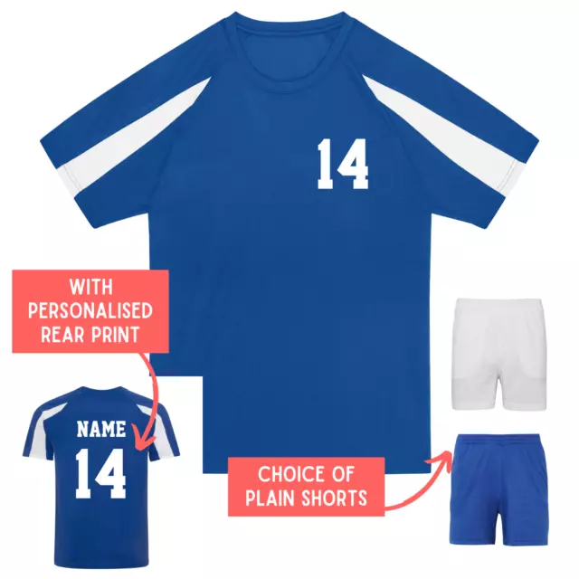 Kids Personalised Contrast Sport T Shirt Shorts Set Name & Number ROYAL/WHITE