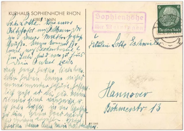 DR Landpost 1939 Sophienhöhe über Meiningen Rhön AK Kurhaus
