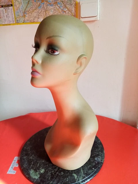 Tête mannequin afro chapeau perruque  vintage présentoir collier coifure