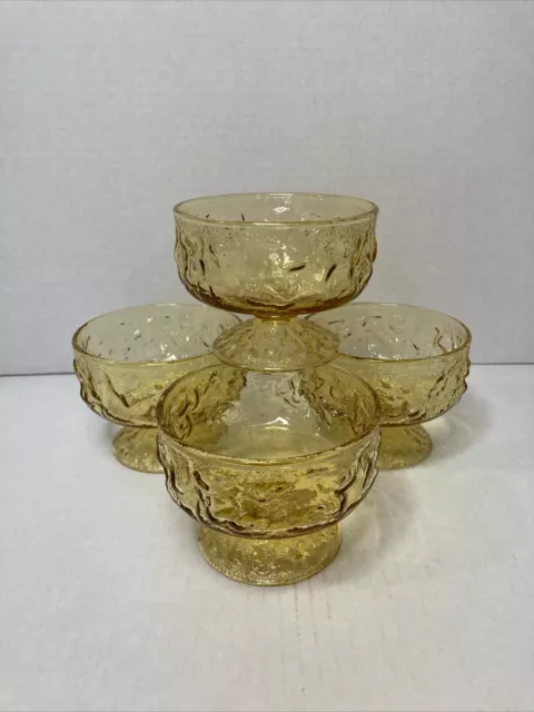 Set Of 4 Lido Milano Anchor Hocking Amber Glass Crinkle Dessert Cups Bowls MCM