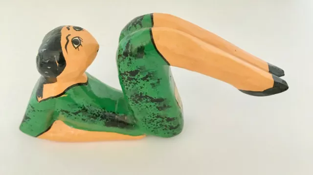 Yoga  Pose, hand carved, hand painted Haitian folk art sculpture