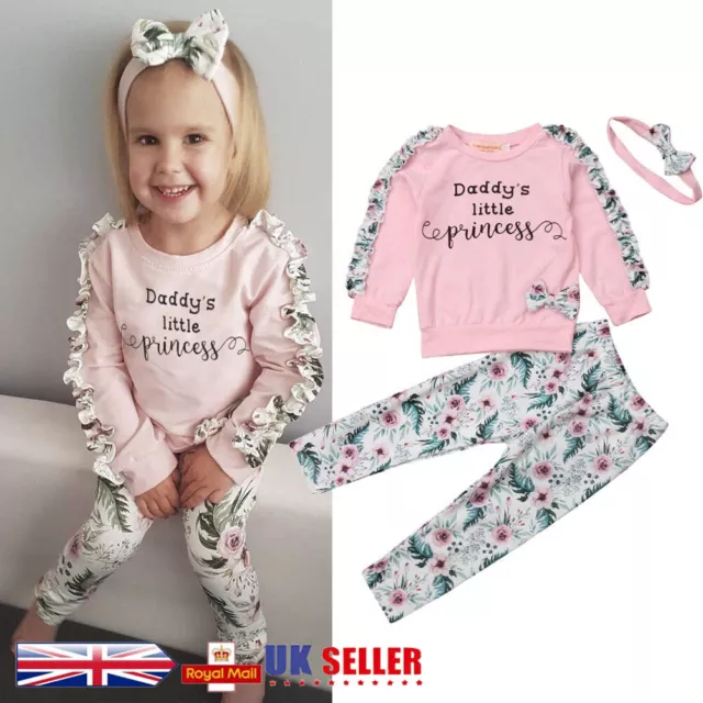 Toddler Kids Baby Girls Floral Clothes Tops Pants Headband Outfits Tracksuit Set