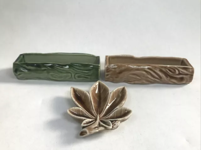 Vintage Wade Whimsies Log Planters And Leaf Made In England