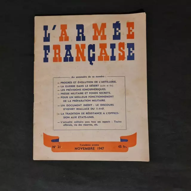 Revue ancienne "L'armée française" - Numéro 21 - Novembre 1947