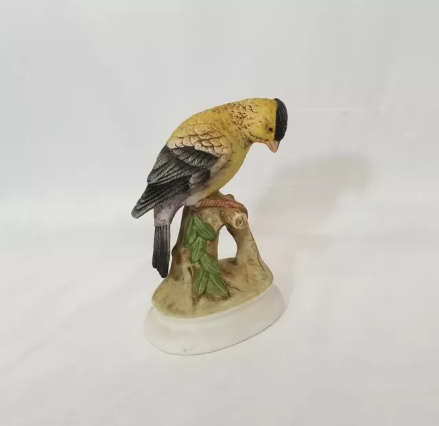 Lefton Hand Painted Gold Finch Bird on Tree Branch Matte Ceramic 5" Figurine